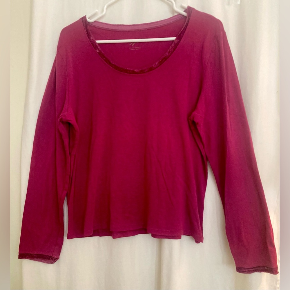 J. Jill Dark Pink Scoop Neck Long Sleeve Cotton Top Size L